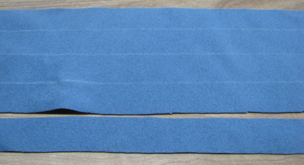 Bias strips of blue fabric.