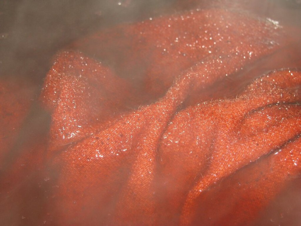 Fabric being dyed with madder root.